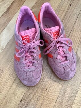 adidas Pink Suede Sneakers with Coral Accent Stripes